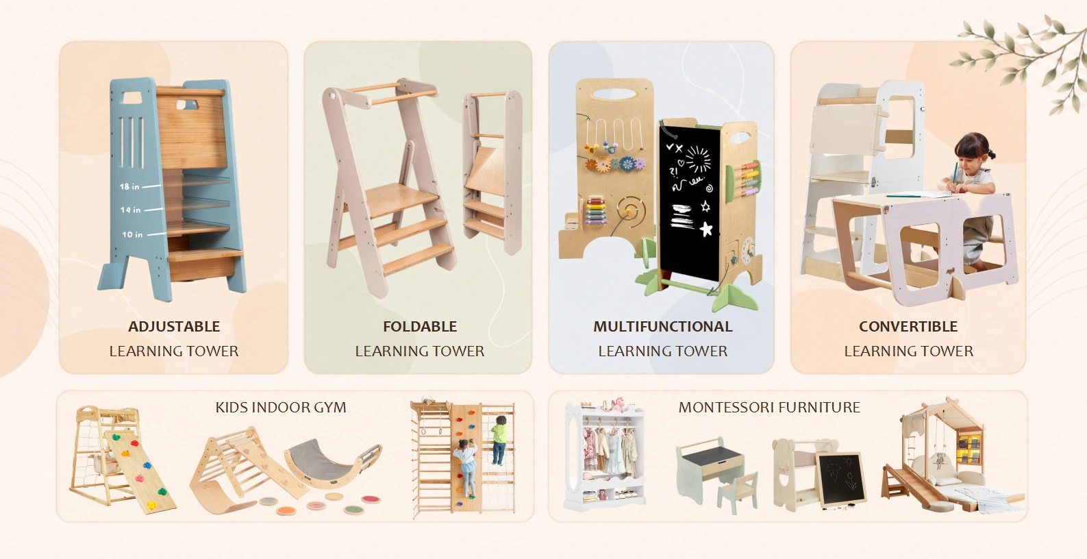KIVARO learning tower style development options including convertible structures